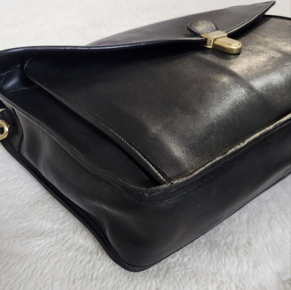 Vintage Coach Morgan Black Leather Briefcase Brass Pushlock Bag - Picture 7 of 16